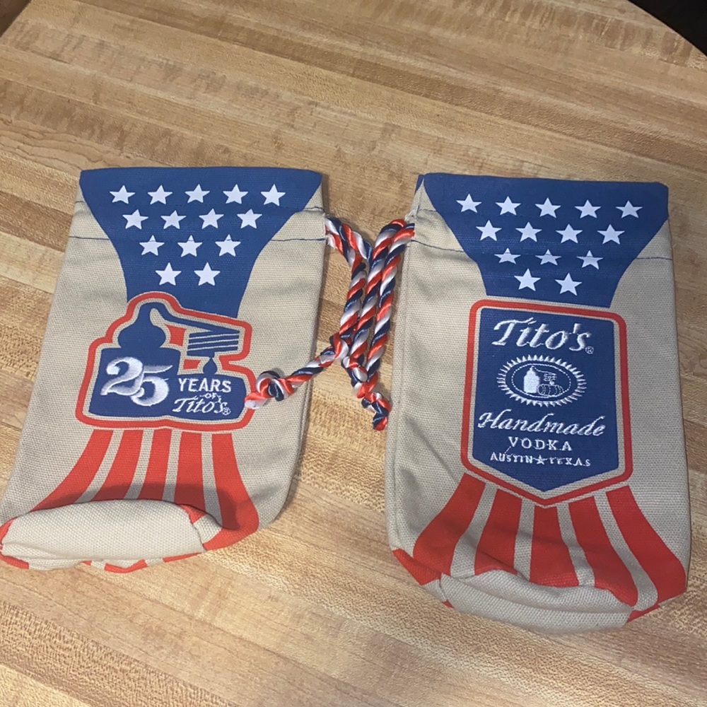 Tito’s handmade vodka 25 years canvas feel drawstring bag Stars and Stripes